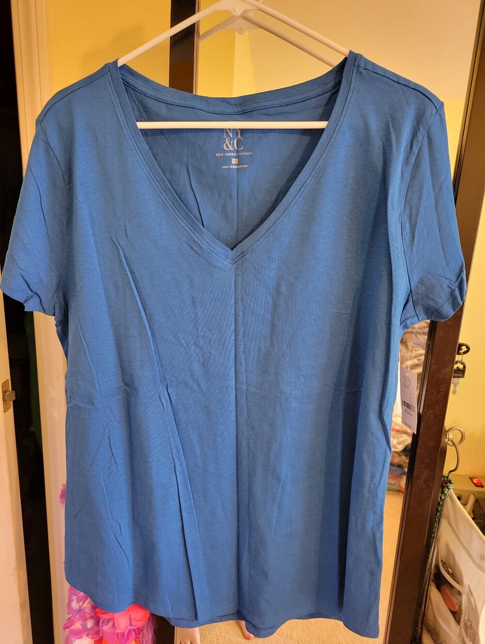 New York & Company Women's V-Neck Short Sleeve Tee - Blue